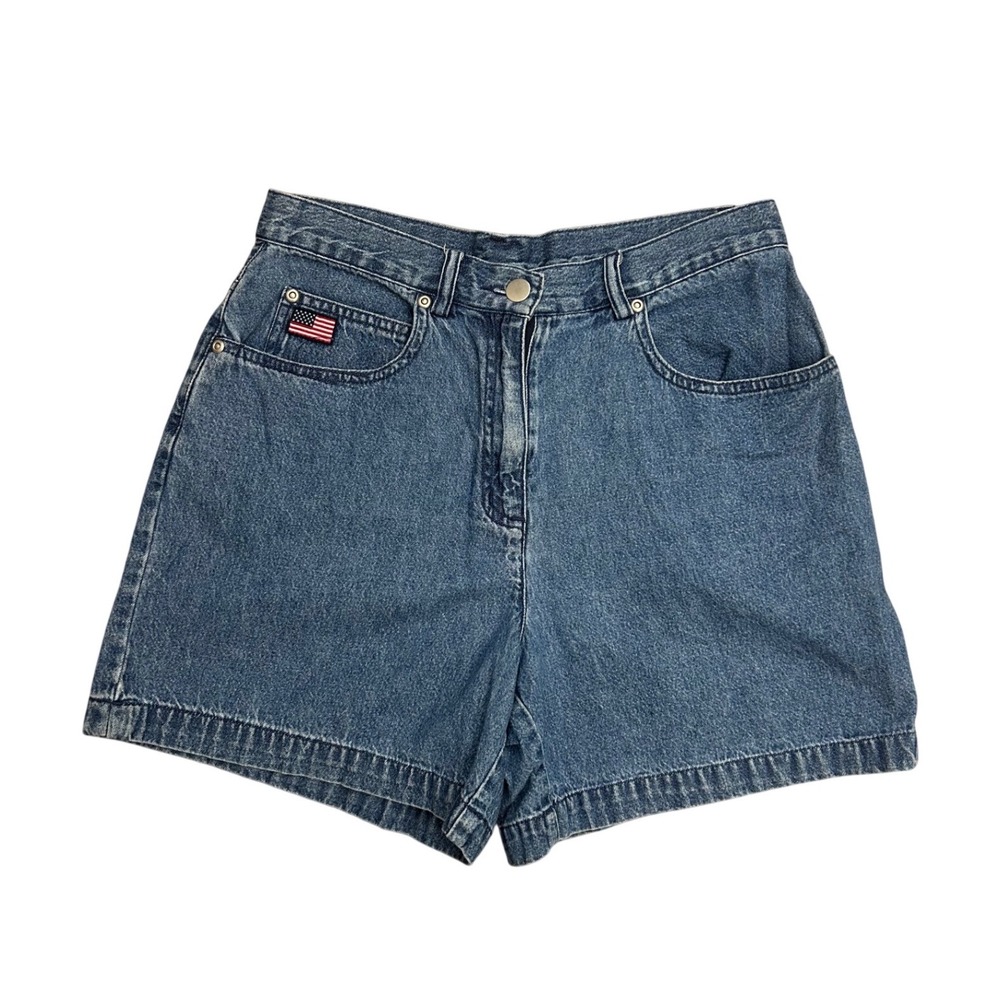 Vintage High Waisted Denim Shorts Blue 4 American Flag mom shorts 90s preppy